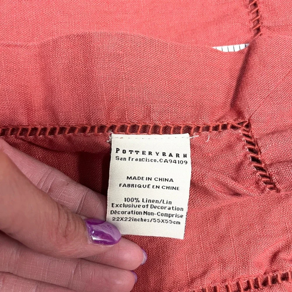 Pottery Barn 4‎ Pc. Square Terracotta 100% Linen Hemstitch Placemats 22